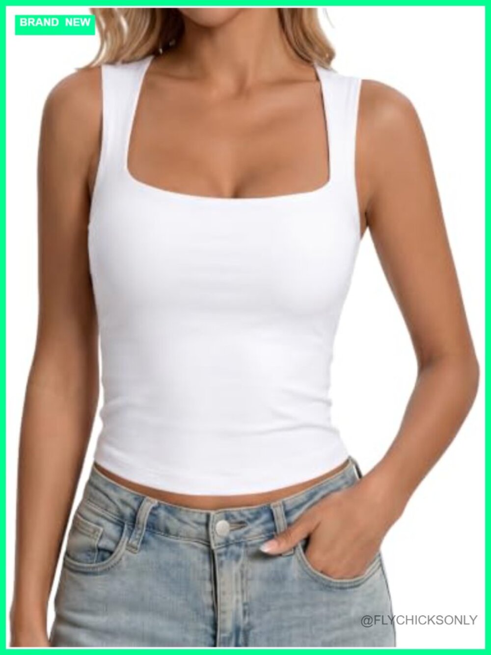 Women's Double Lined Sleeveless Square Neck Crop Top Slim Fit Summer Basic Cami